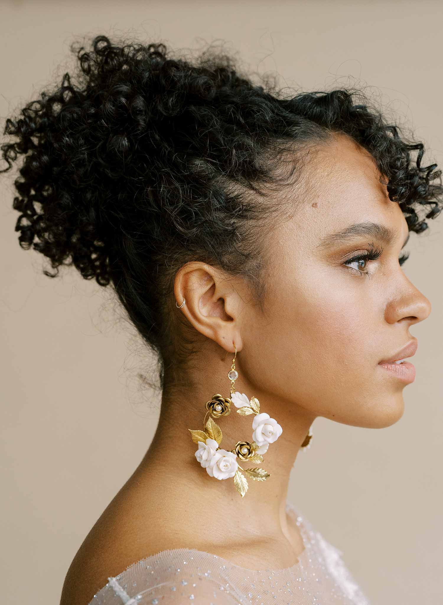 Clay flower and charm circle earrings - Style #2169