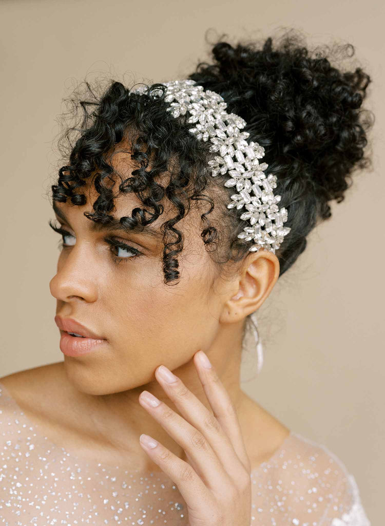 silver bridal crystal headband, headpiece by twigs and honey