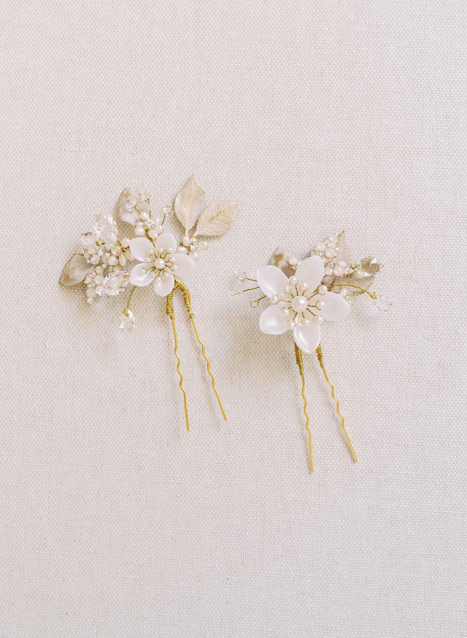 Pearlescent blossom bridal hair pin set of 2 - Style #2175