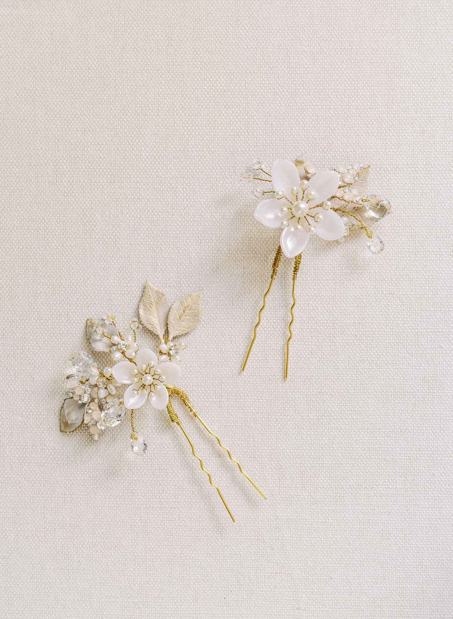 Twigs & Honey Floral Bridal Hair Pins, Florelle - Creamy Blossom Hair Pin Set of 2 - Style #925