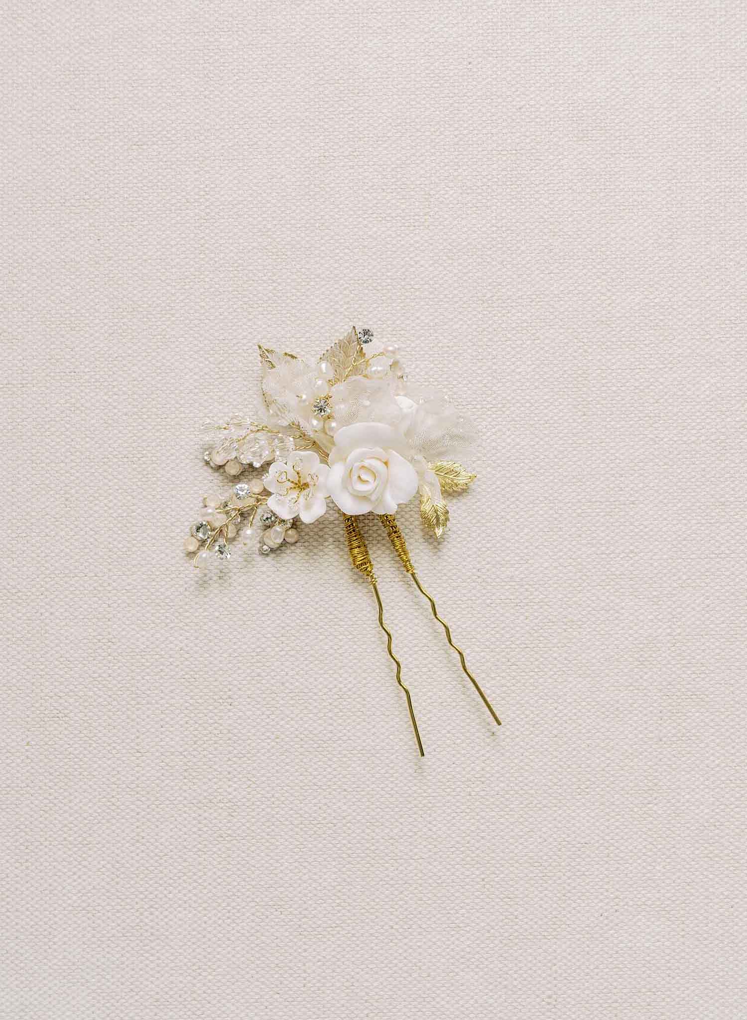 bridal clay flower hair pin by twigs & honey