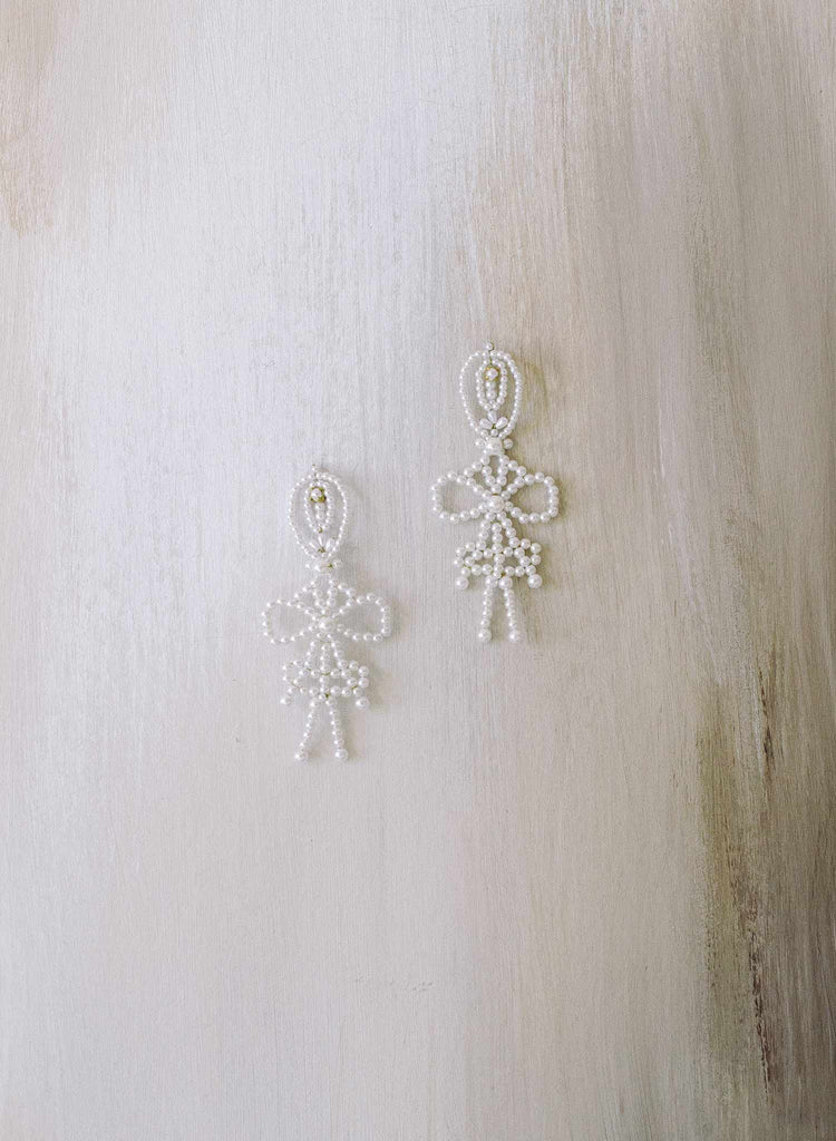 pearl bead bridal bow earrings by twigs & honey