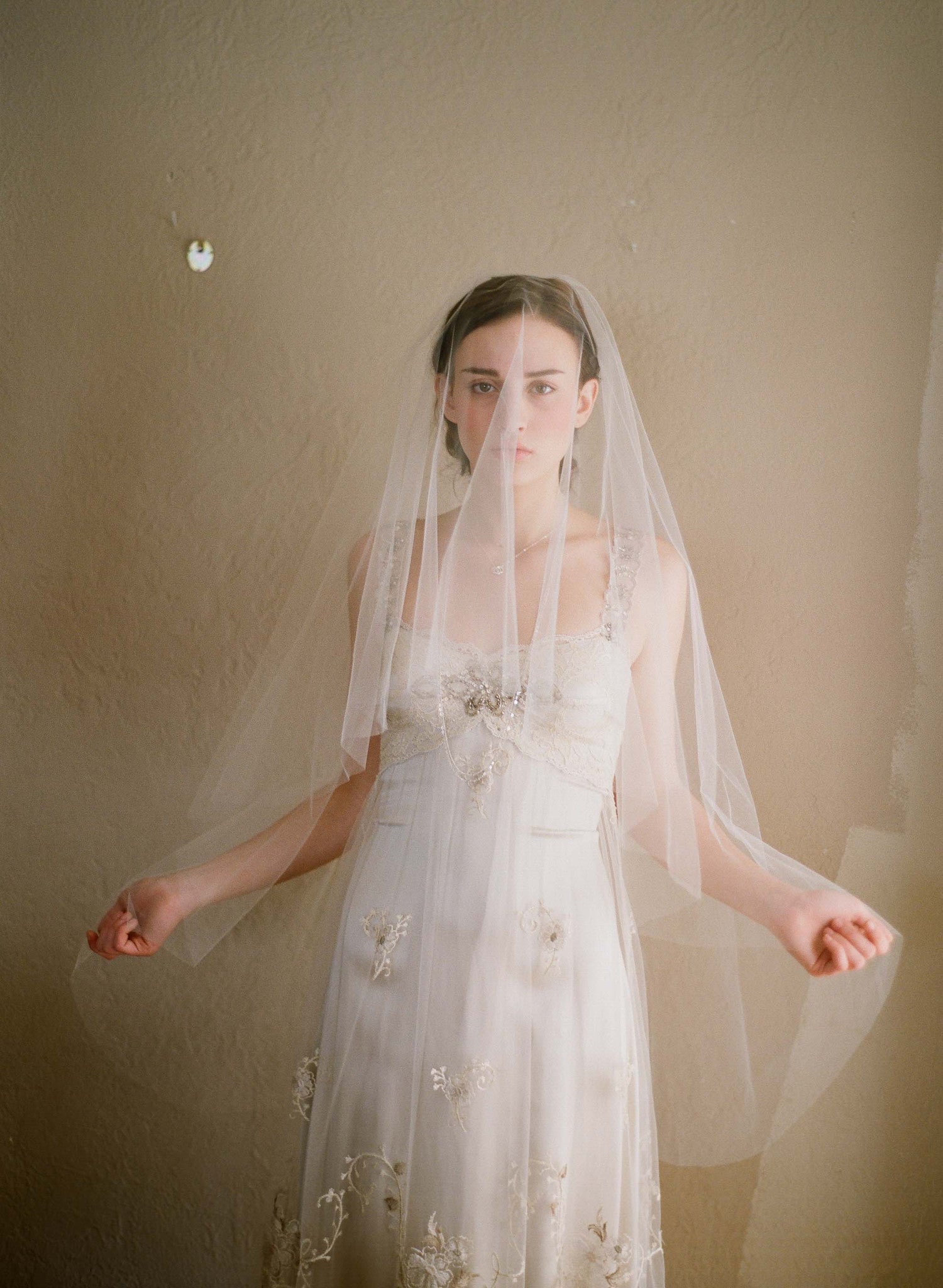 Simple and sheer single layer long veil Style 221 Twigs
