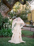 lace trim silk tulle veil, blusher, fingertip veil, wedding veil, bridal veil