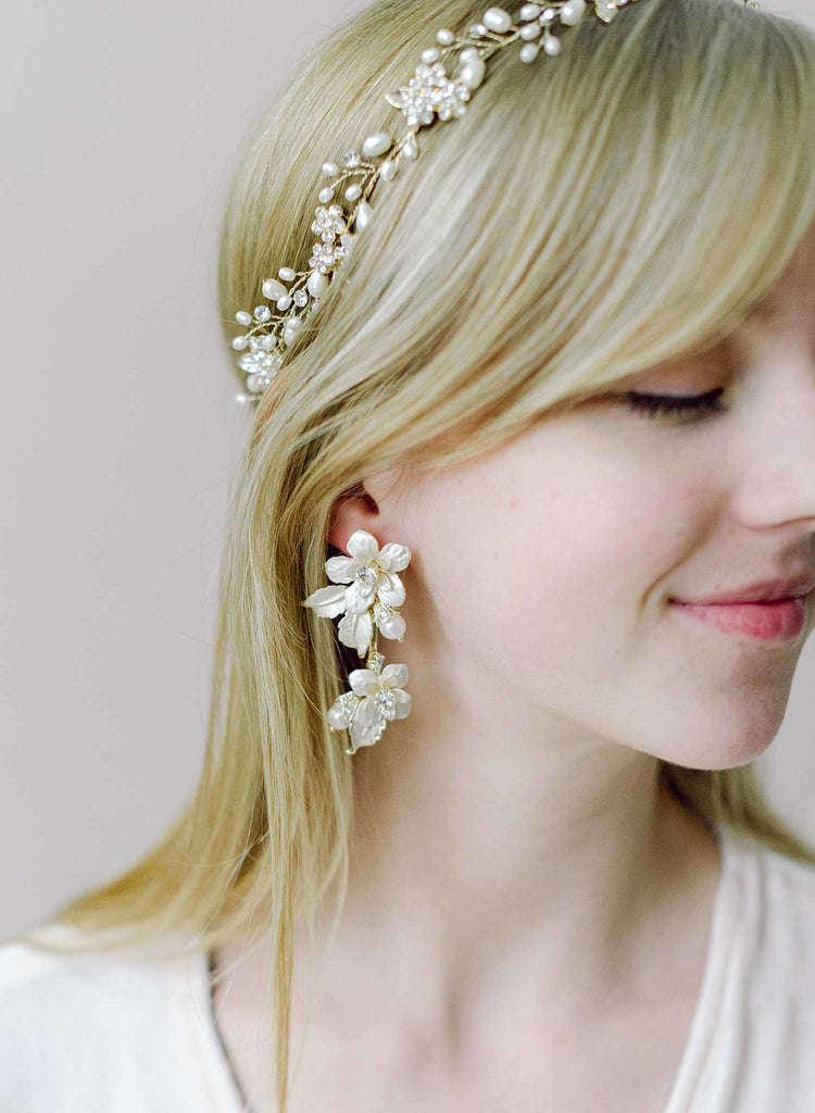 rose and leaf bridal earrings by twigs and honey