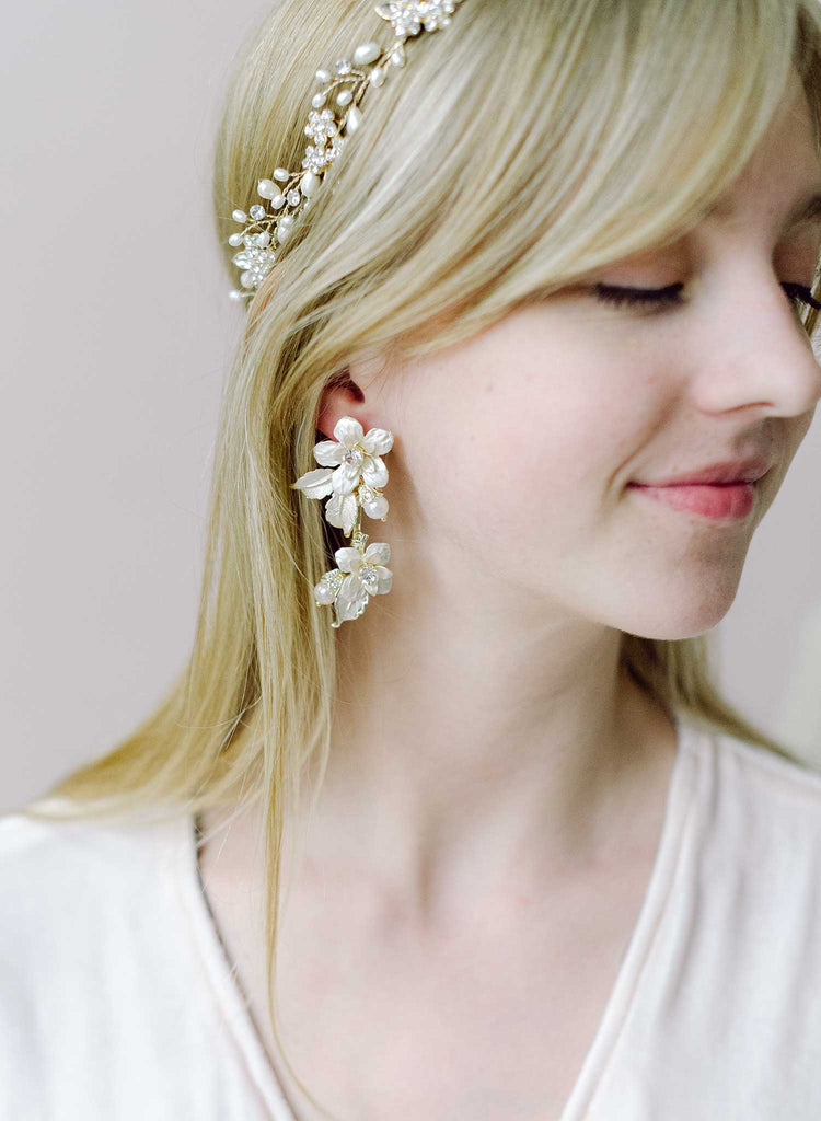 rose and leaf bridal earrings by twigs and honey