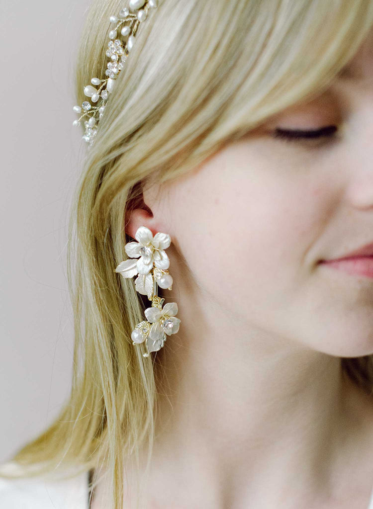 rose and leaf bridal earrings by twigs and honey