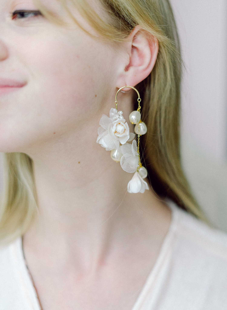 handmade flower and pearl bridal earrings by twigs and honey