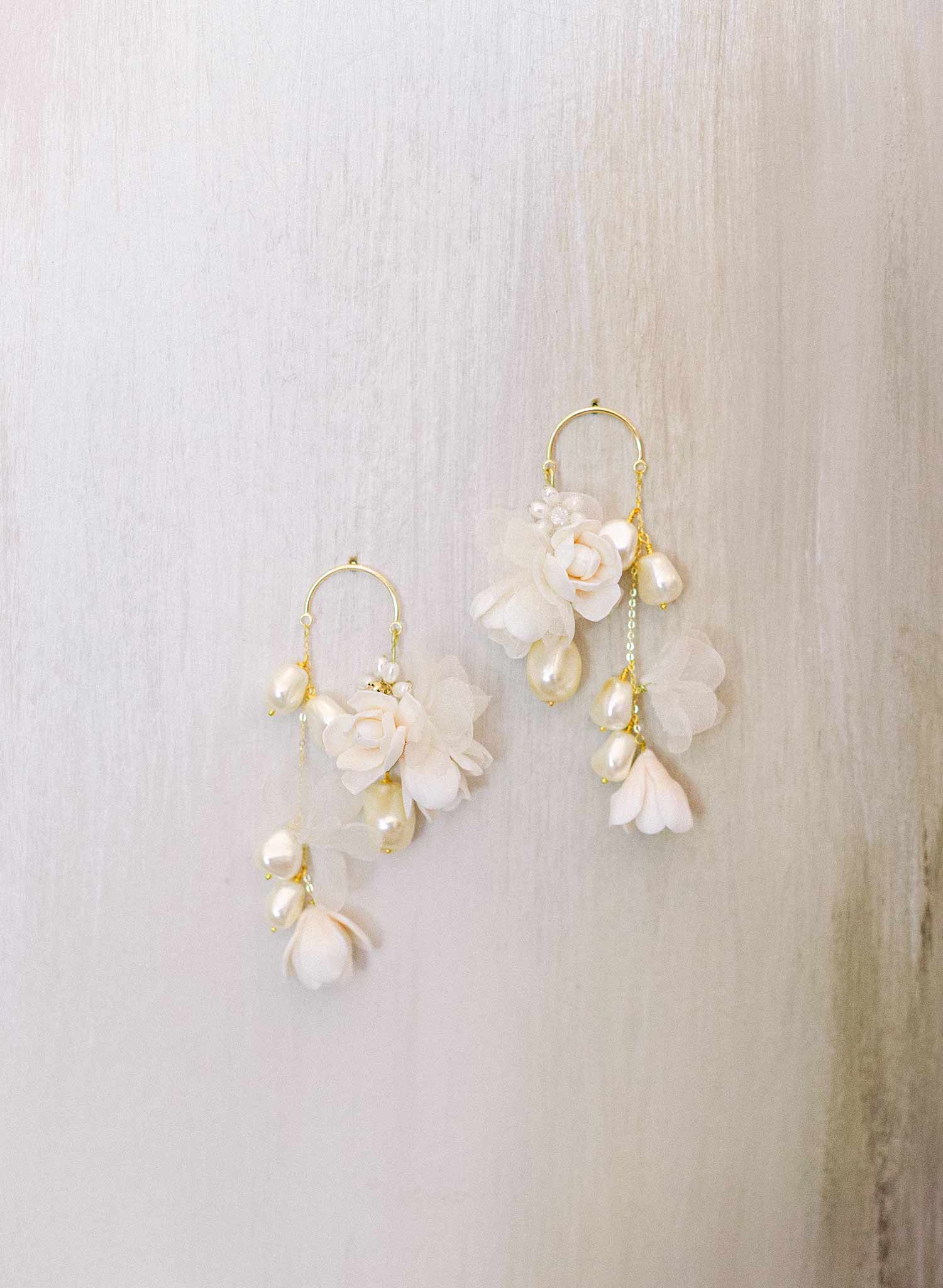 Cascading blossom, silk and pearl earring - Style #2305