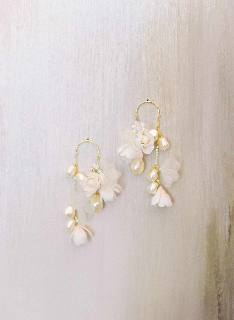 handmade flower and pearl bridal earrings by twigs and honey
