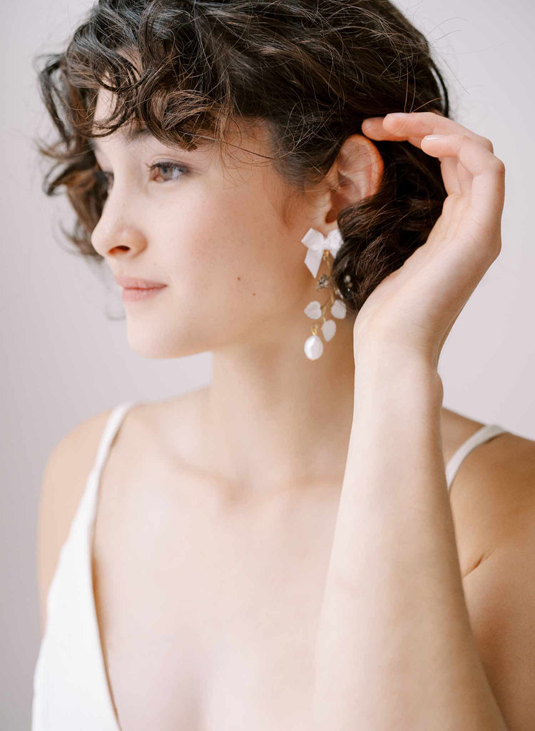 bridal bow and pearl earrings by twigs & honey