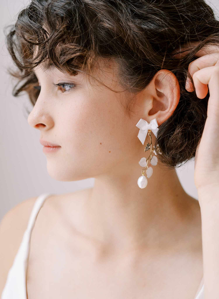 bridal bow and pearl earrings by twigs & honey