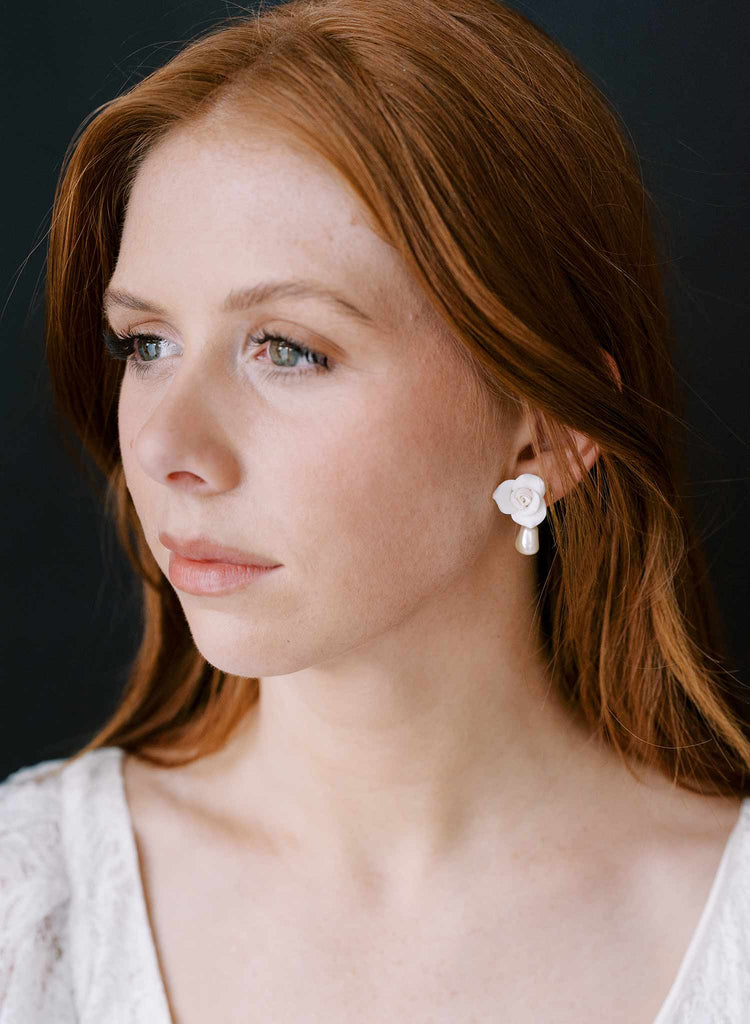 rose and pearl bridal earrings by twigs and honey