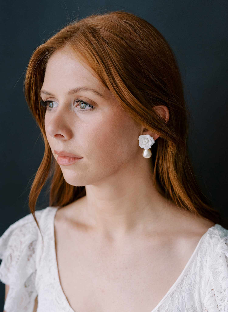 rose and pearl bridal earrings by twigs and honey