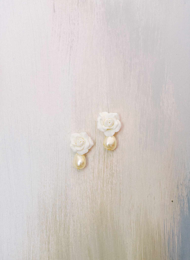 rose and pearl bridal earrings by twigs and honey