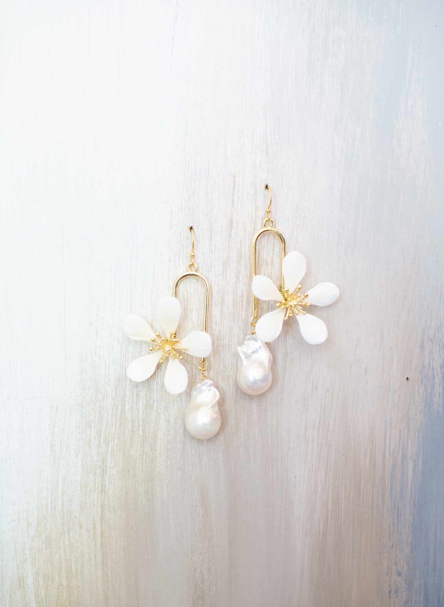 Modern magnolia and pearl drop earrings - Style #2313