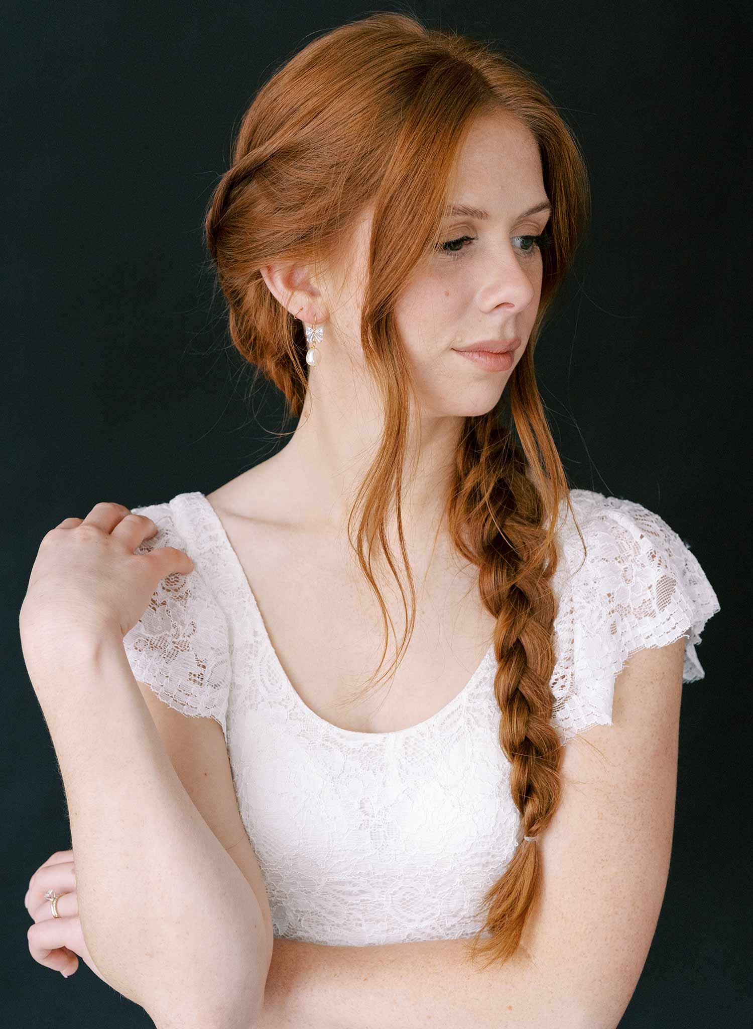 pearl and crystal bow bridal earrings by twigs and honey