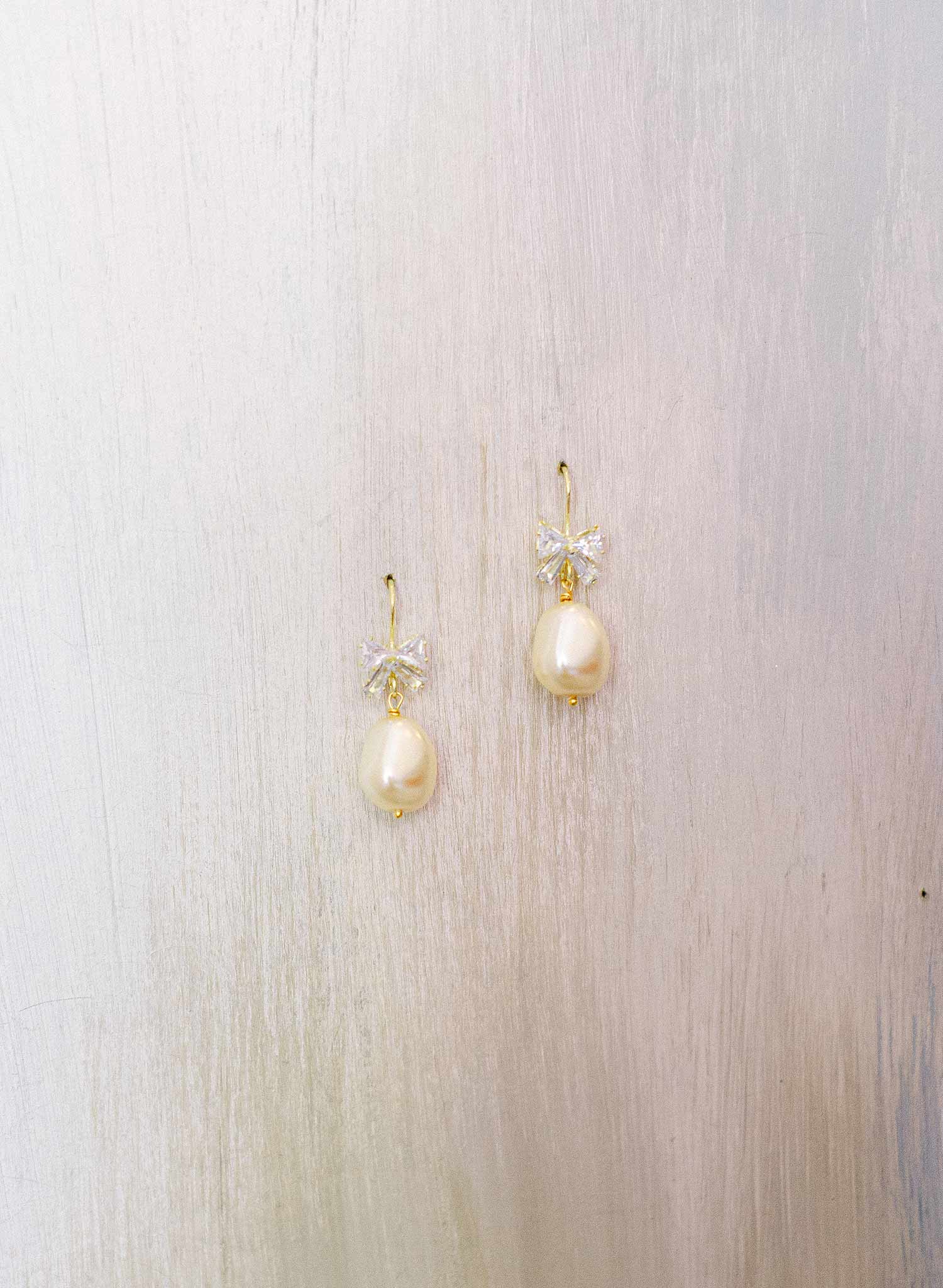Crystal bow and pearl drop earrings - Style #2314