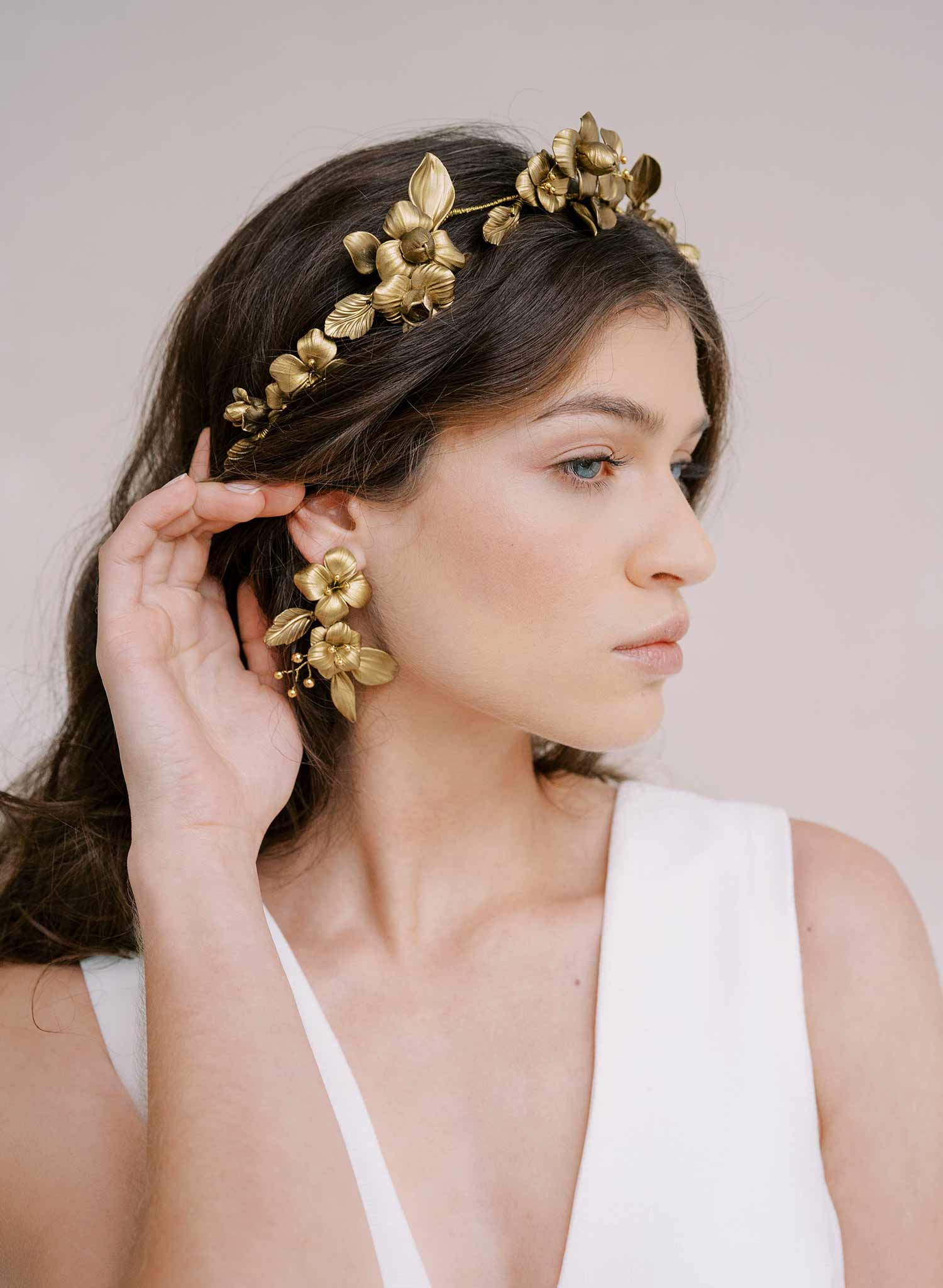 Gilded clay floral cluster earrings - Style #2315