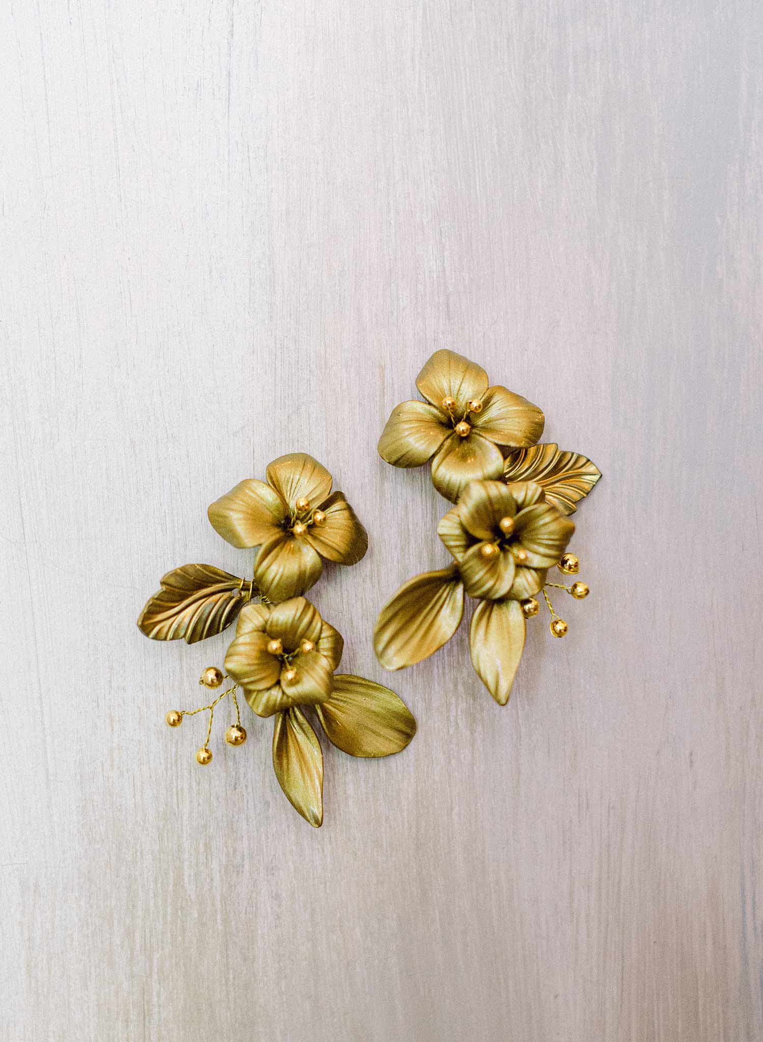 Gilded clay floral cluster earrings - Style #2315