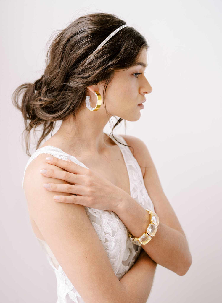 crystal geode inspired bridal gold hoop earrings by twigs and honey