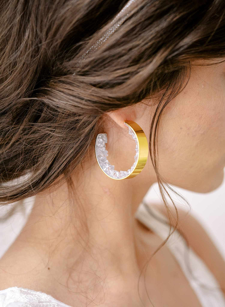 crystal geode inspired bridal gold hoop earrings by twigs and honey