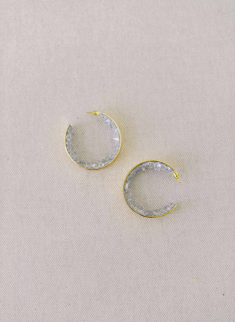 crystal geode inspired bridal gold hoop earrings by twigs and honey