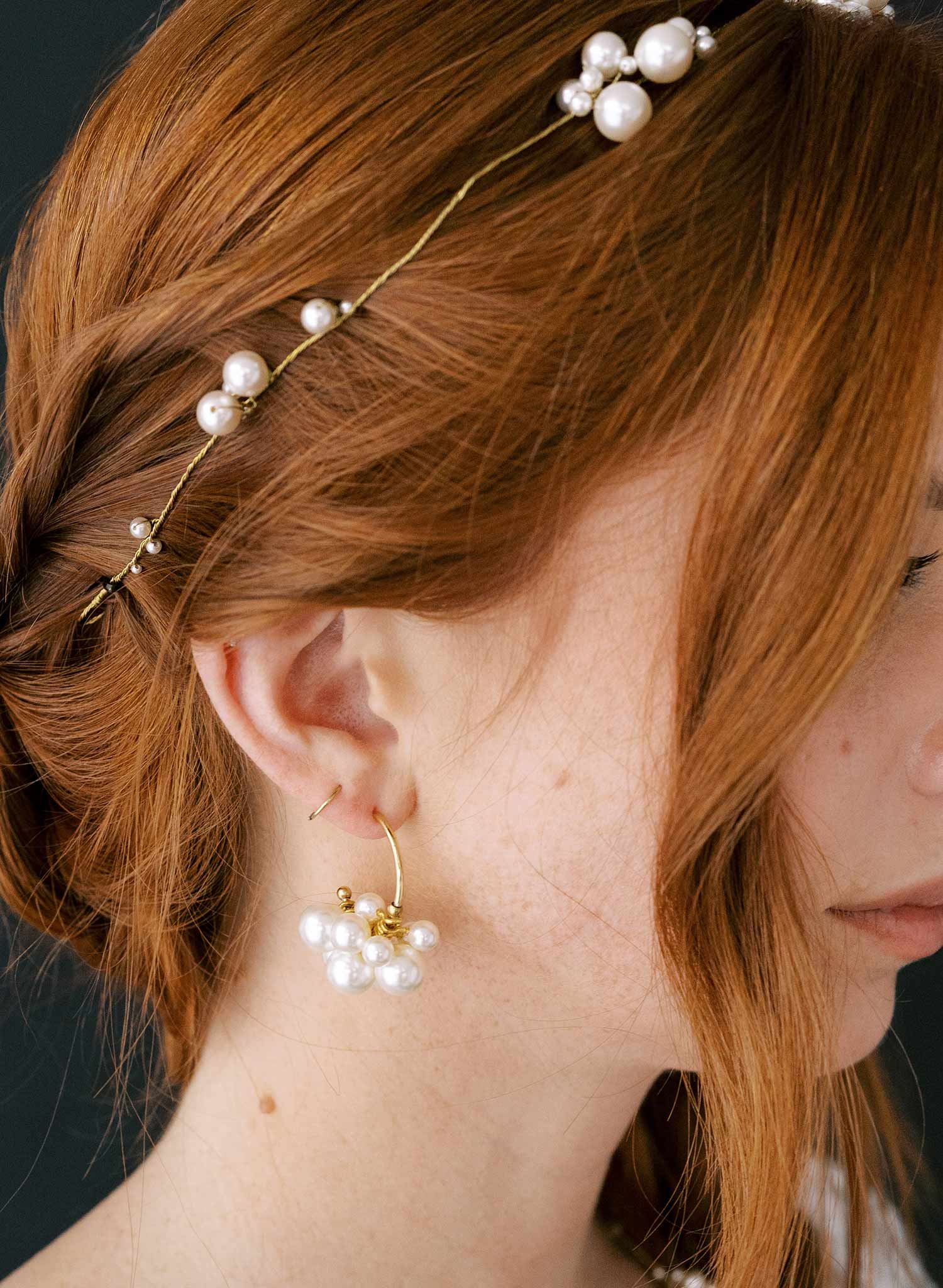 Clustered pearls semi hoop earrings - Style #2317
