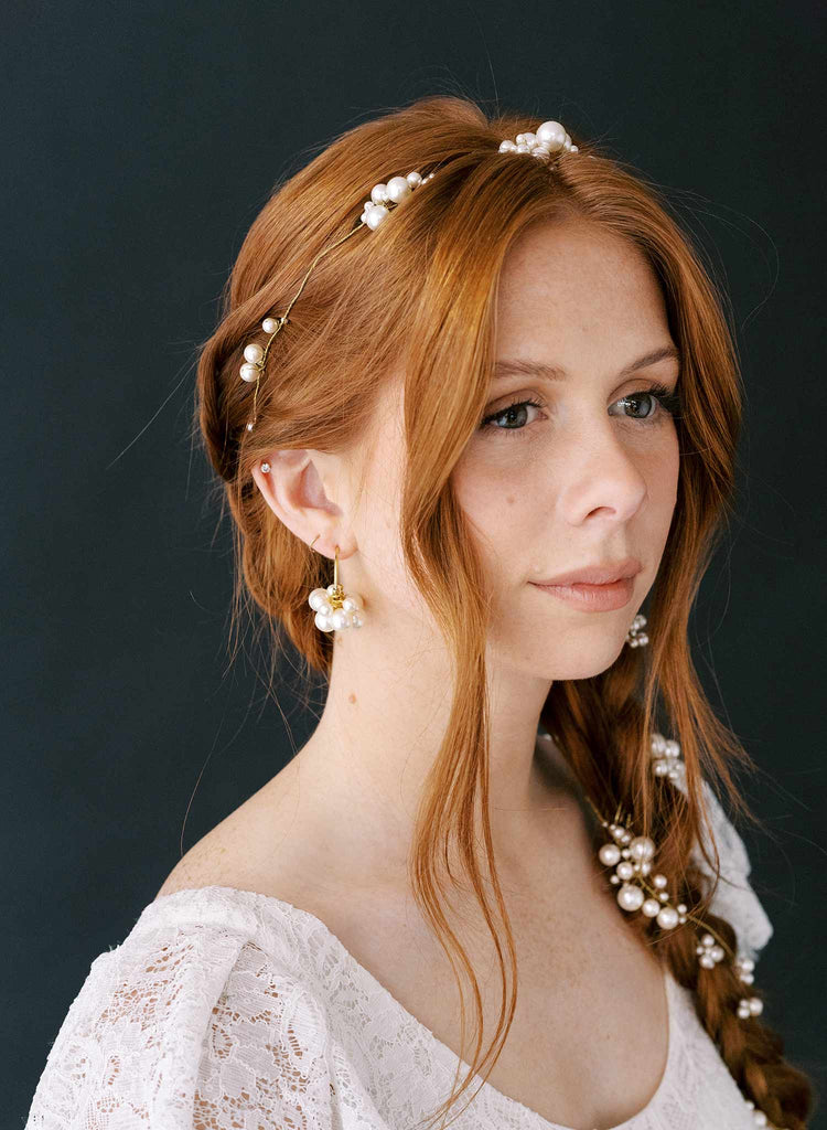 bridal pearl and gold hoop earrings by twigs and honey