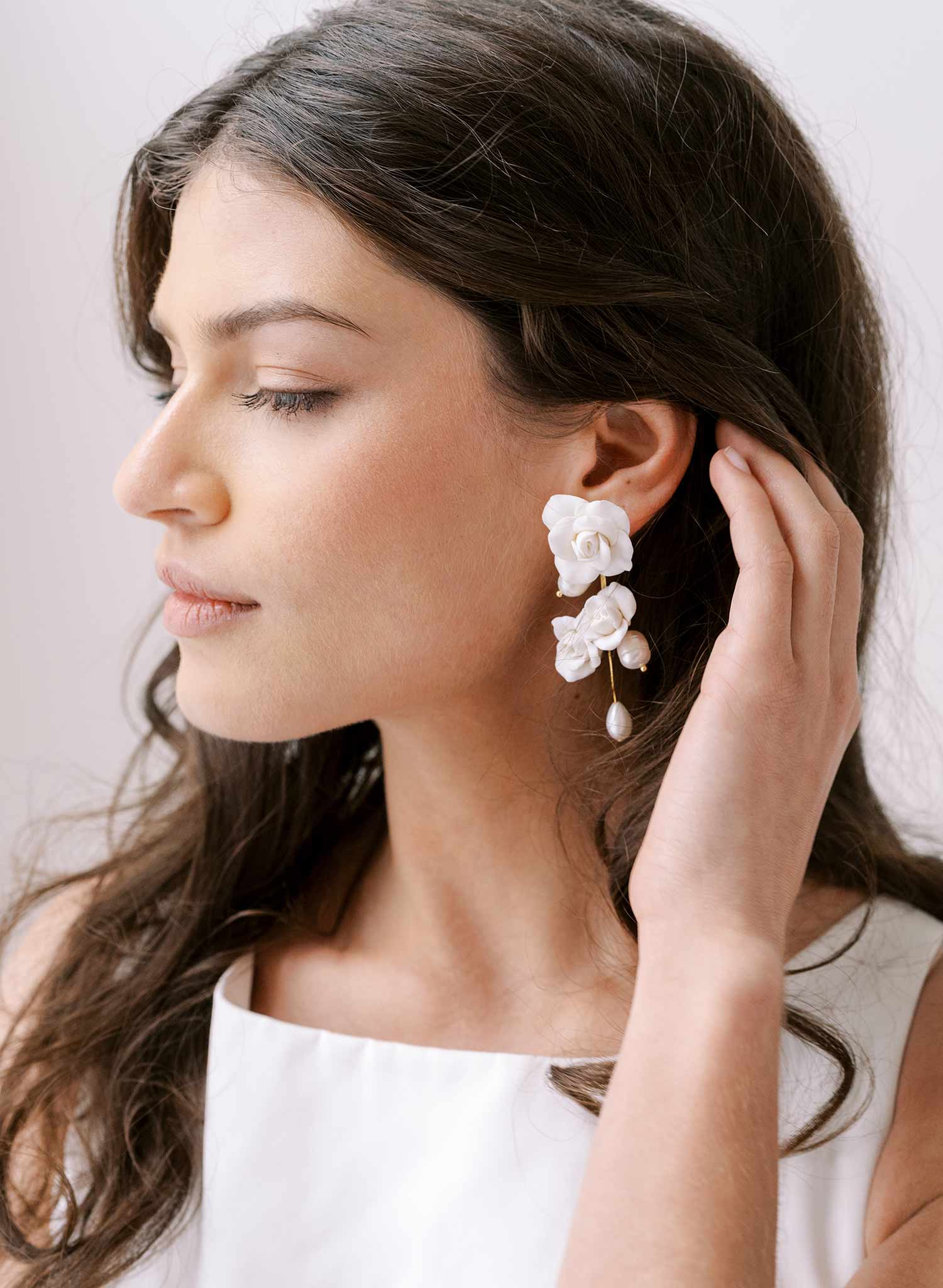 Handmade Bridal Earrings, Rose Earrings - Rose Blooms and Pearls Earrings - Style #2318