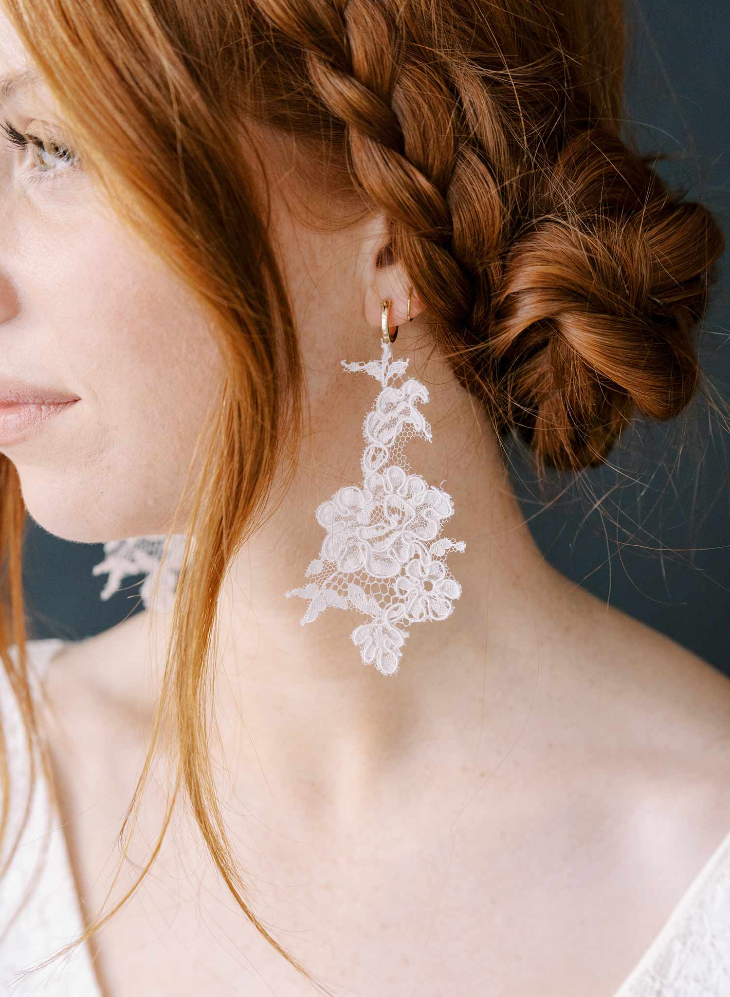 Marmee | bridal hoop earrings, floral white hoops – ShopMOSShandmade