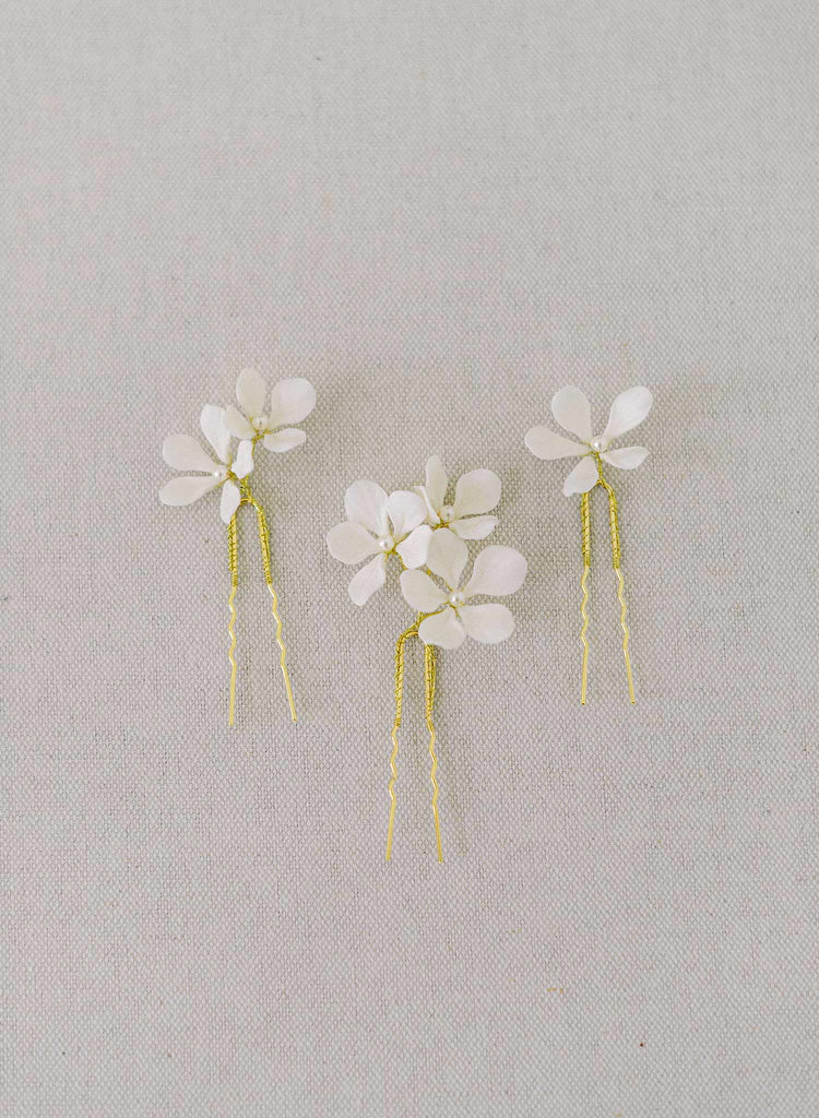 handmade clay flower hair pin set by twigs & honey