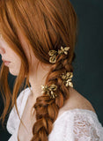 gold sweet pea flower hair pin set by twigs and honey