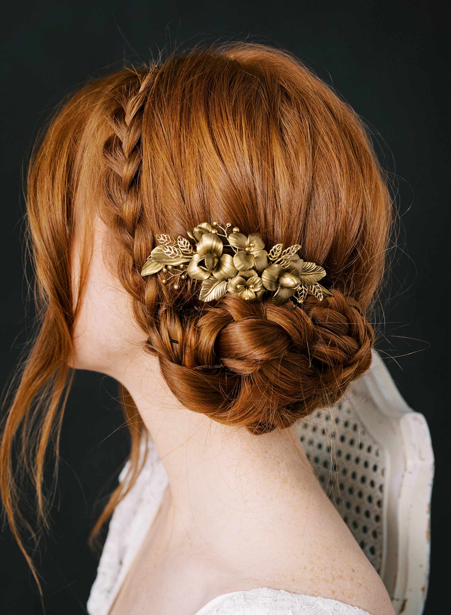 gold flower bridal hair comb by twigs and honey