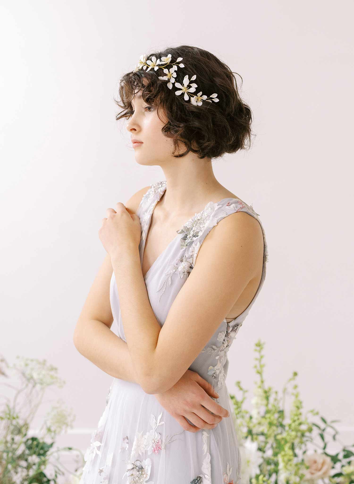 handmade magnolia flower bridal hair vine by twigs & honey