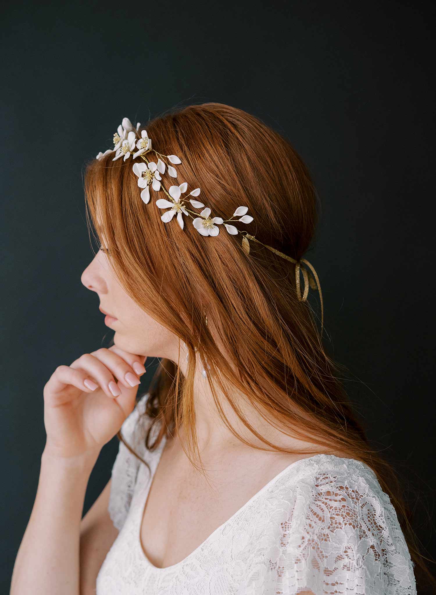 handmade magnolia flower bridal hair vine by twigs & honey
