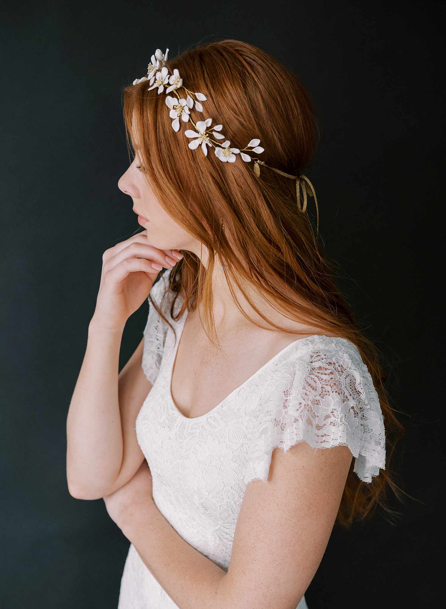 handmade magnolia flower bridal hair vine by twigs & honey