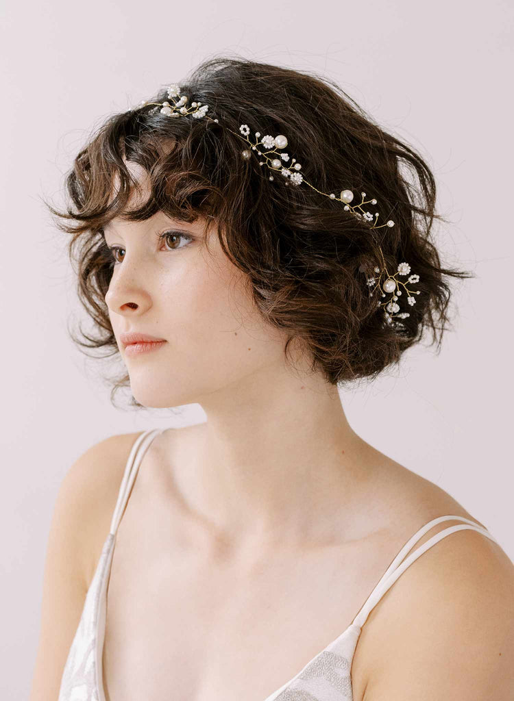 hand wired bridal bead and pearl hair vine by twigs and honey