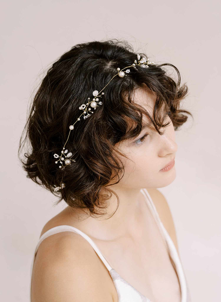 hand wired bridal bead and pearl hair vine by twigs and honey
