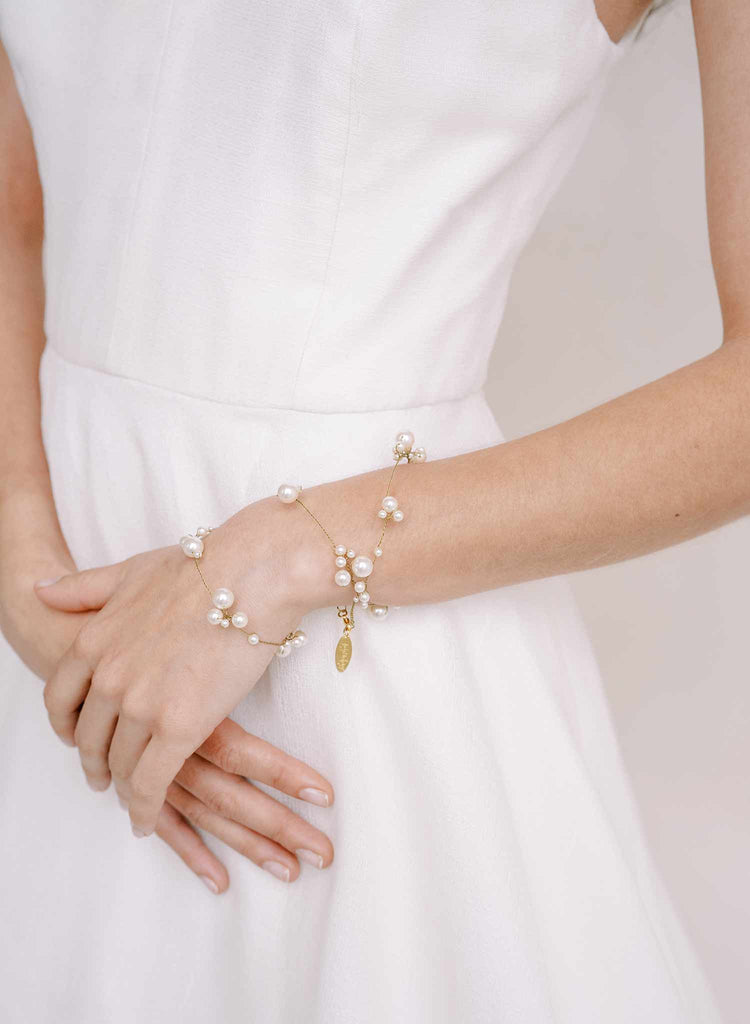 pearl and gold bridal wrap bracelet by twigs and honey