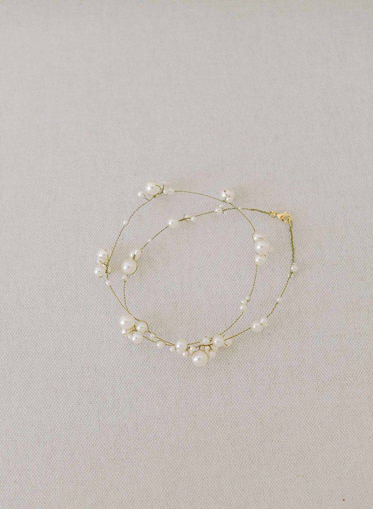 pearl and gold bridal wrap bracelet by twigs and honey