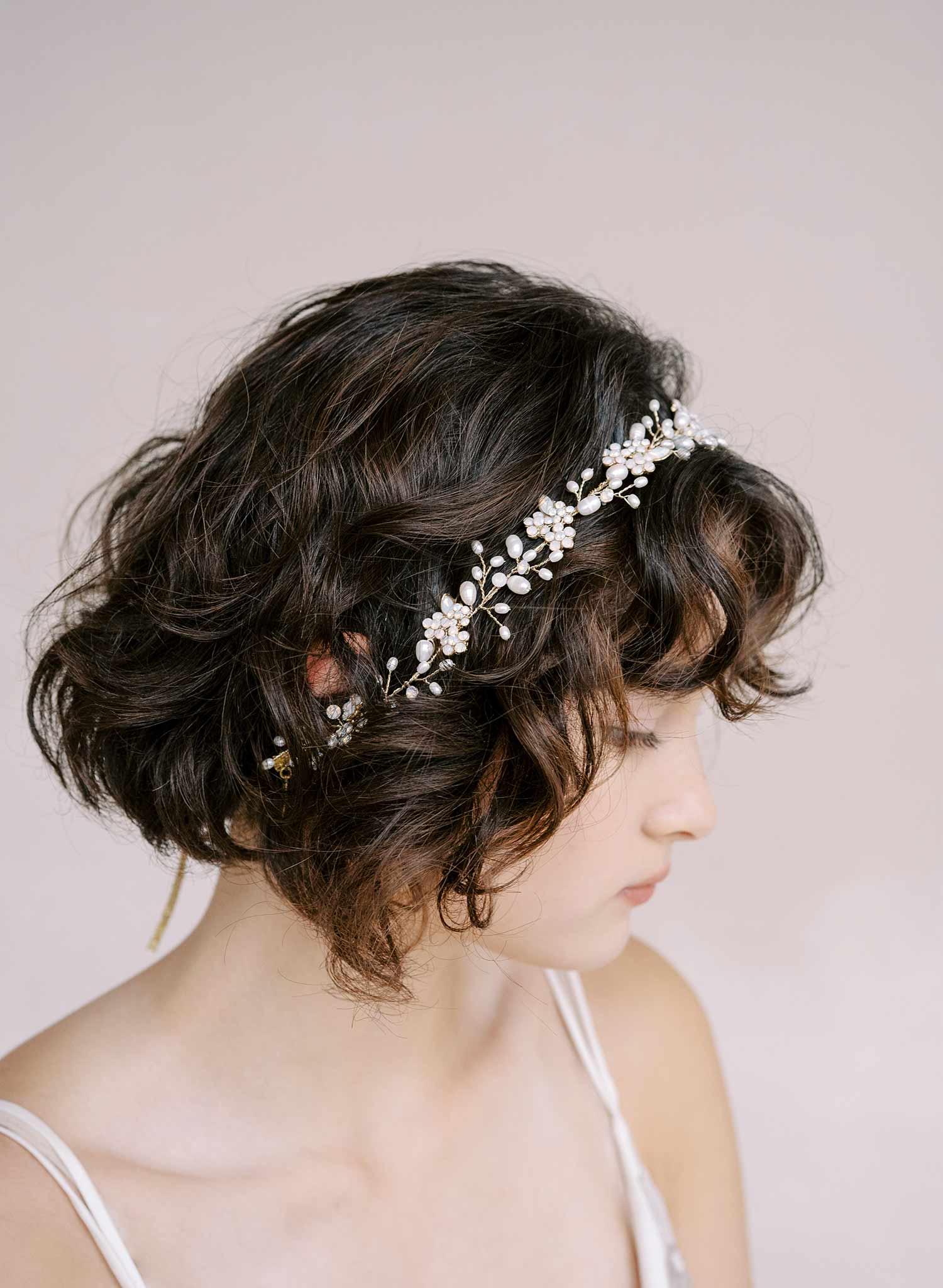 Baby's breath pearl and opal hair vine - Style #2348