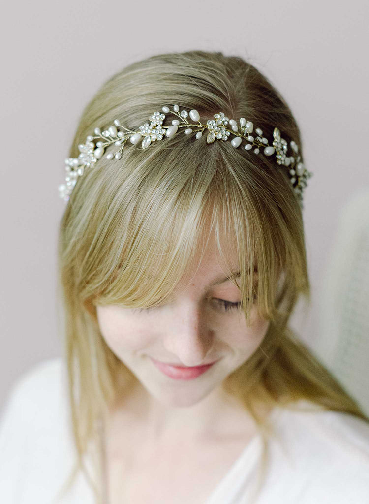 freshwater pearl and opal crystal bridal hair vine by twigs & honey