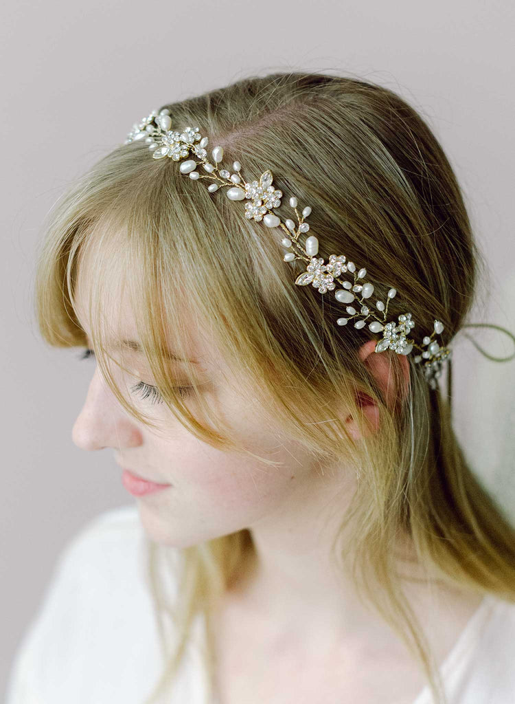 freshwater pearl and opal crystal bridal hair vine by twigs & honey