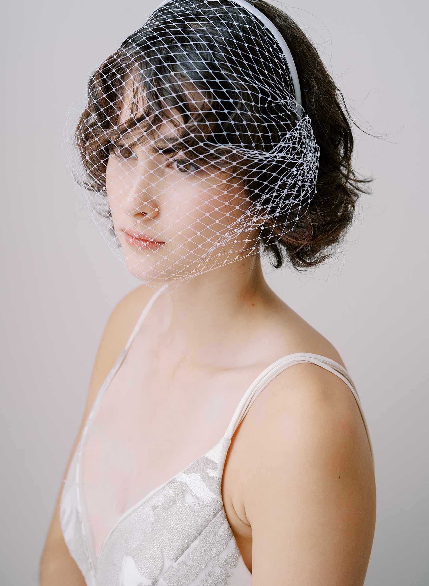 Twigs & Honey Crystal Bridal Birdcage Veil Headband - Ultra Luxe Crystal Bridal Birdcage Headband Veil - Style #2349 White