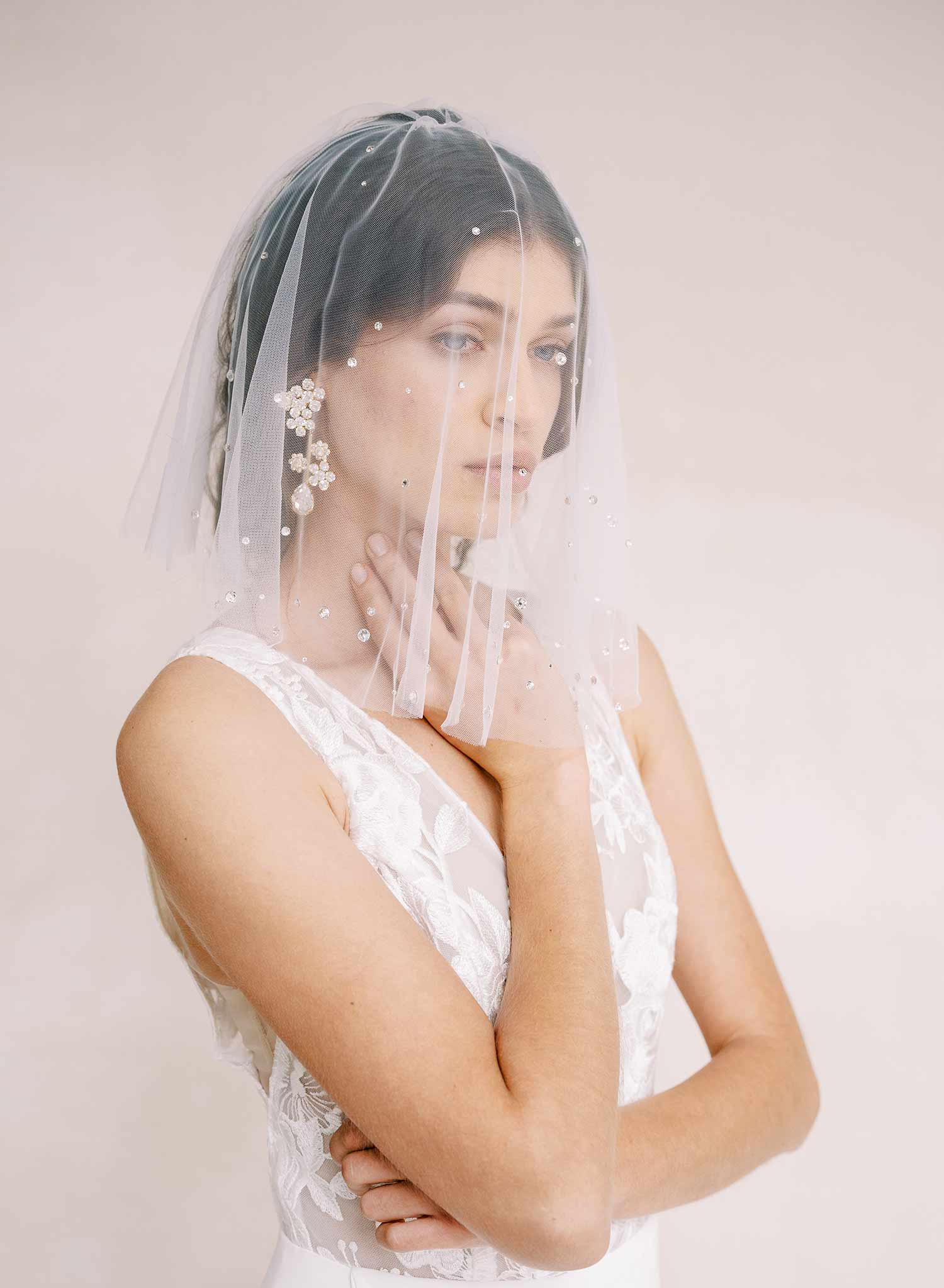 Twigs & Honey Mini Tulle Veil - Style #218 Ivory (As Pictured)