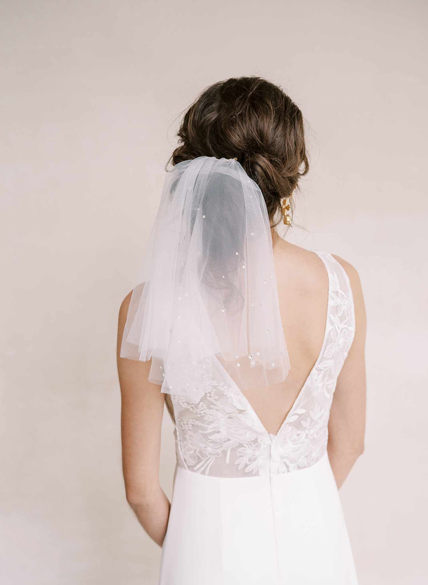crystal embellished short tulle bridal veil by twigs and honey