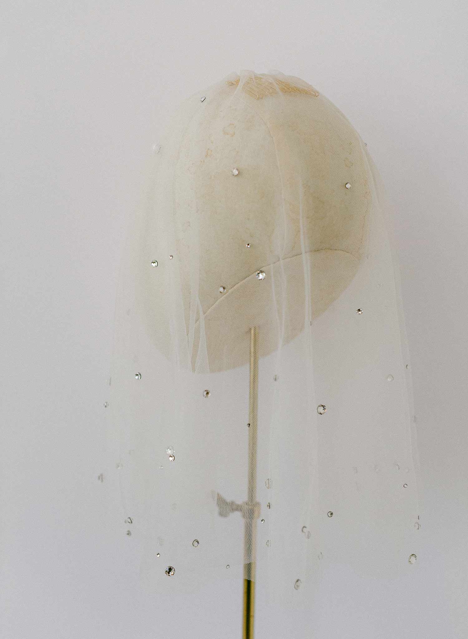 crystal embellished short tulle bridal veil by twigs and honey