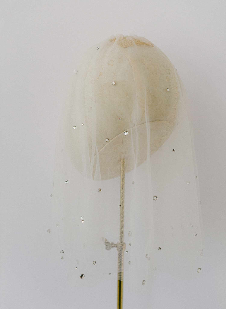 crystal embellished short tulle bridal veil by twigs and honey