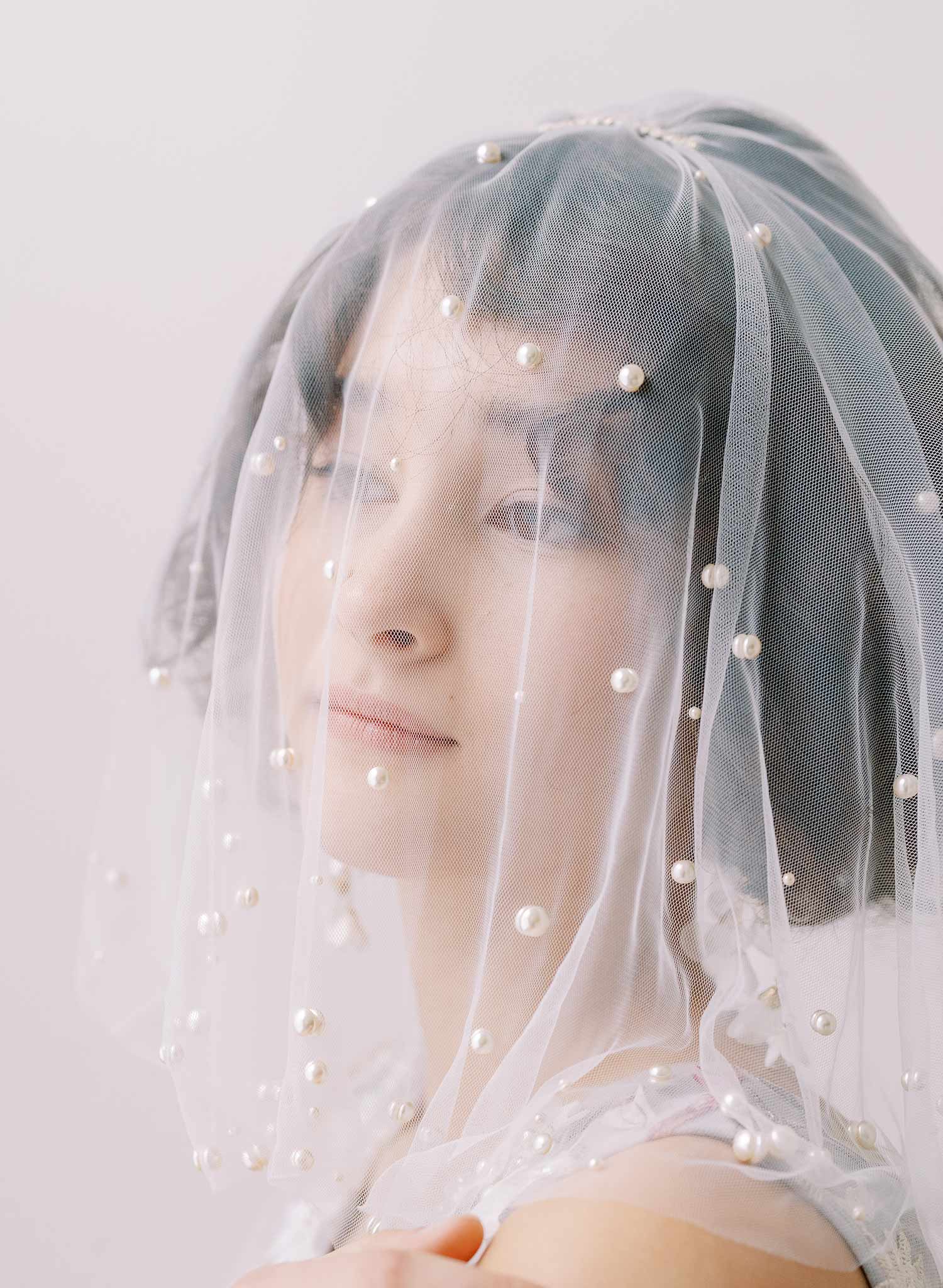 soft tulle short bridal veil with pearls by twigs & honey